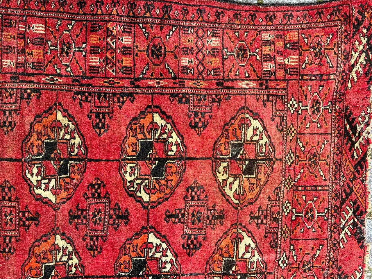 Rustic Bobyrug’s antique distressed Turkmen Bokhara rug  For Sale