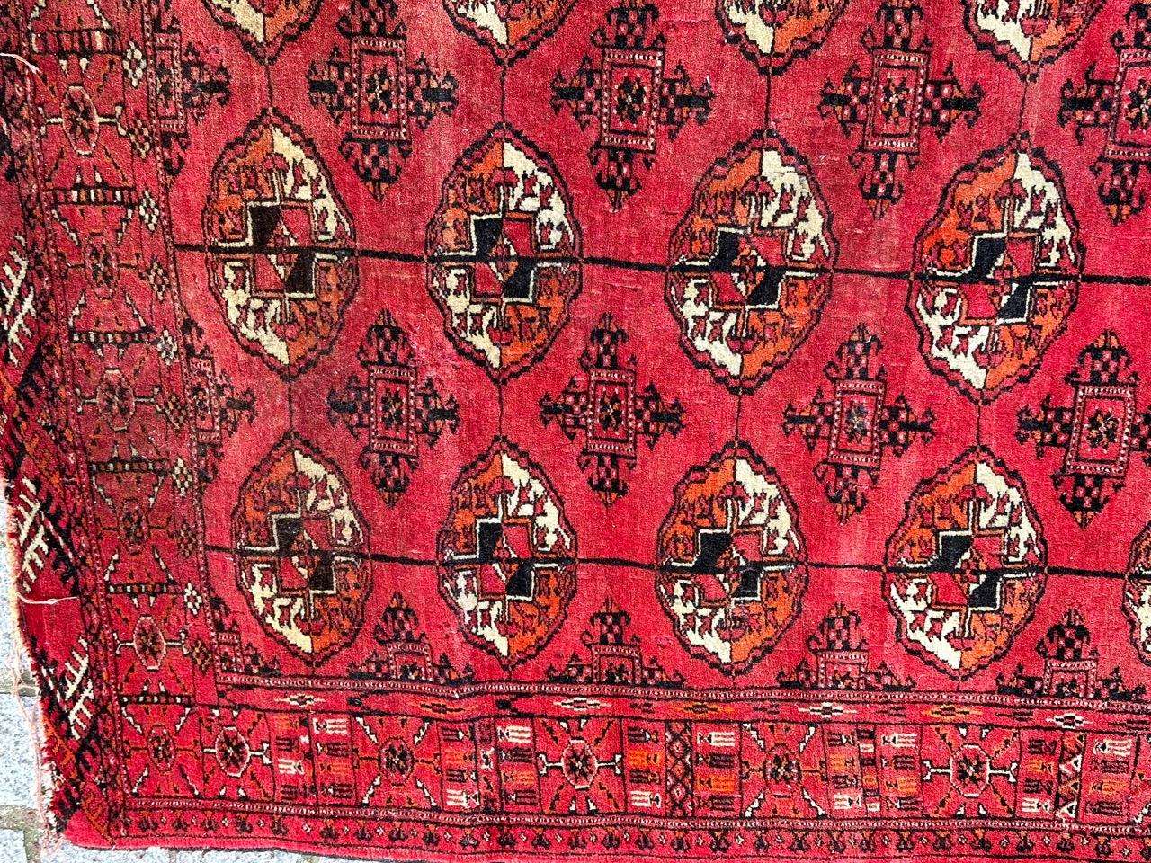 Hand-Knotted Bobyrug’s antique distressed Turkmen Bokhara rug  For Sale