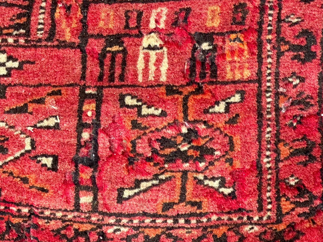 Wool Bobyrug’s antique distressed Turkmen Bokhara rug  For Sale