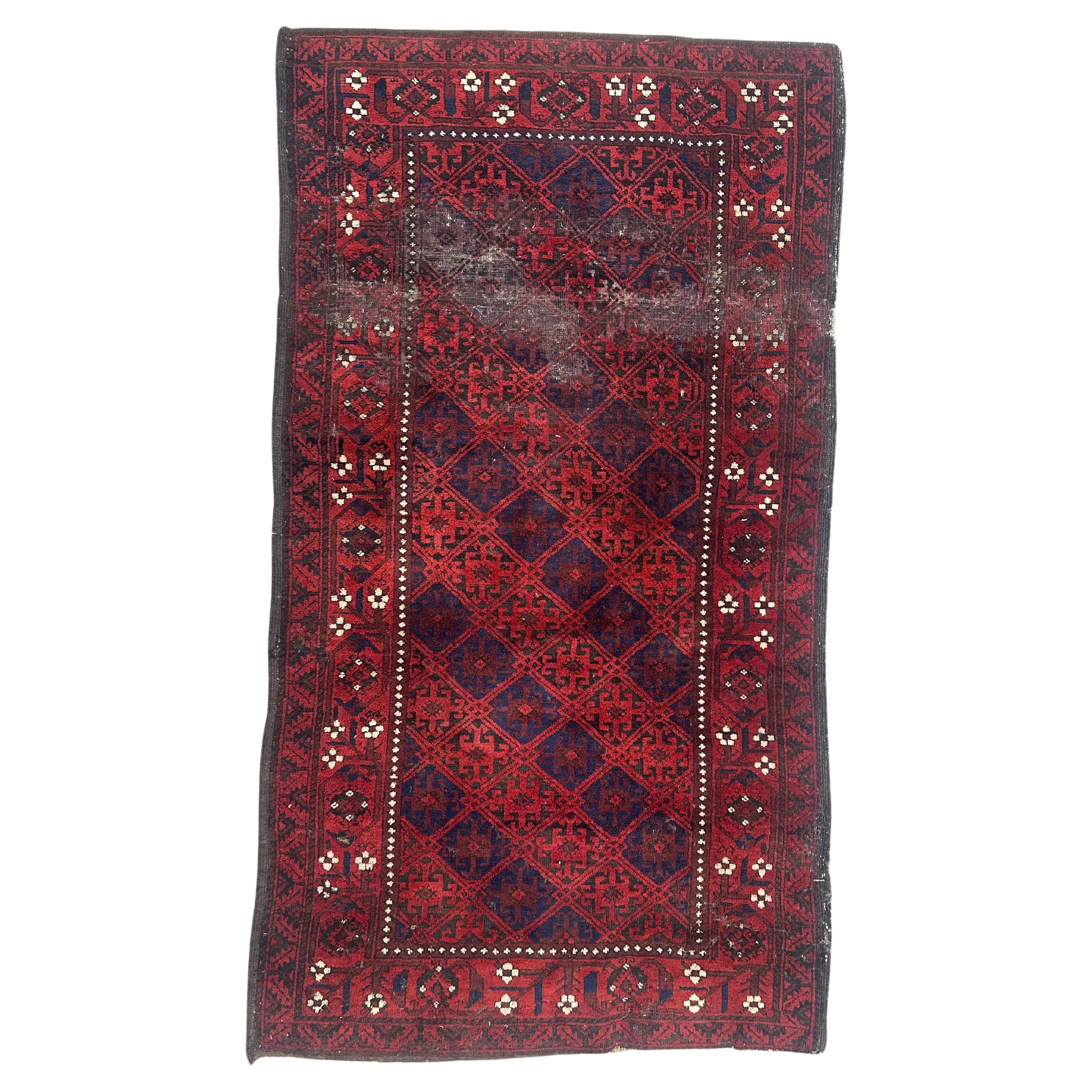 Bobyrug’s Antique distressed Tribal Turkmen Baluch Afghan Rug For Sale