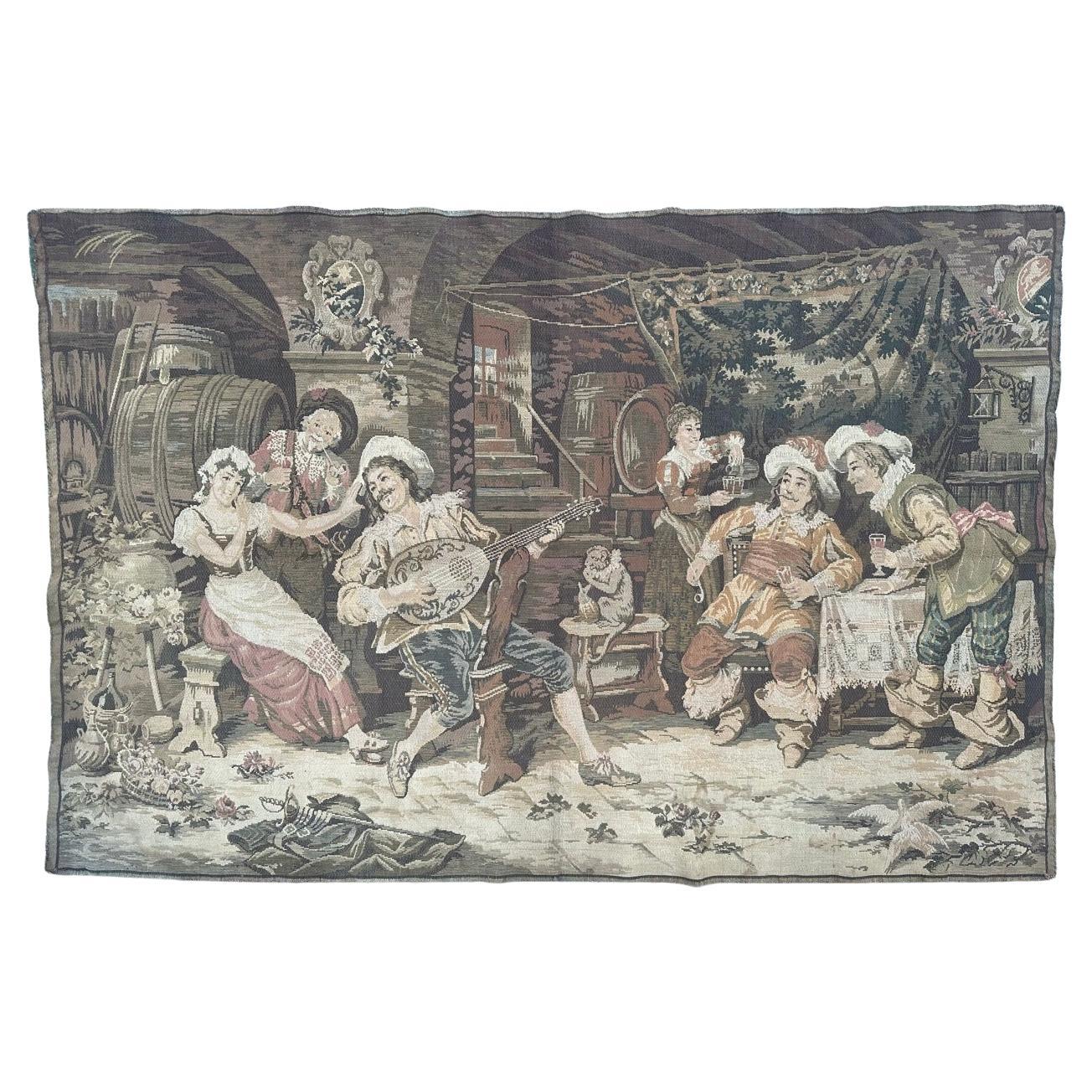 Bellissimo arazzo jacquard francese antico di Bobyrug in stile Aubusson in vendita