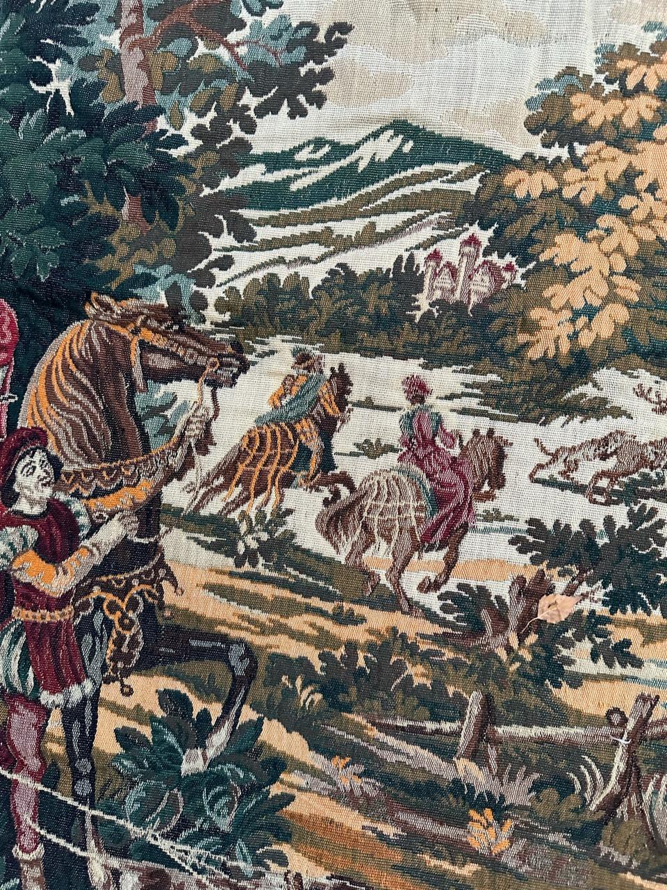 Bobyrug’s Beautiful Hunting French jacquard tapestry in Aubusson style  For Sale 6