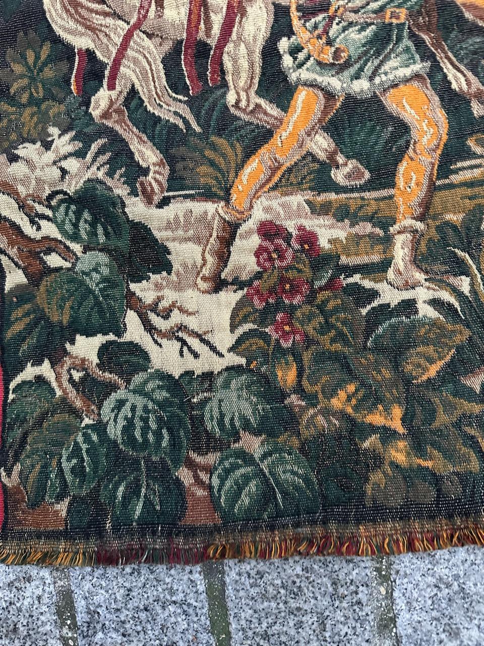 Bobyrug’s Beautiful Hunting French jacquard tapestry in Aubusson style  For Sale 7