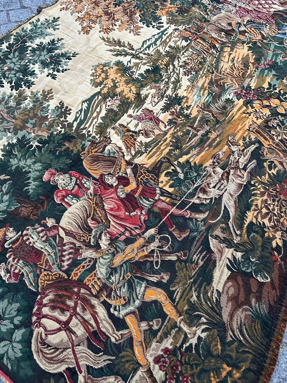 Bobyrug’s Beautiful Hunting French jacquard tapestry in Aubusson style  For Sale 13