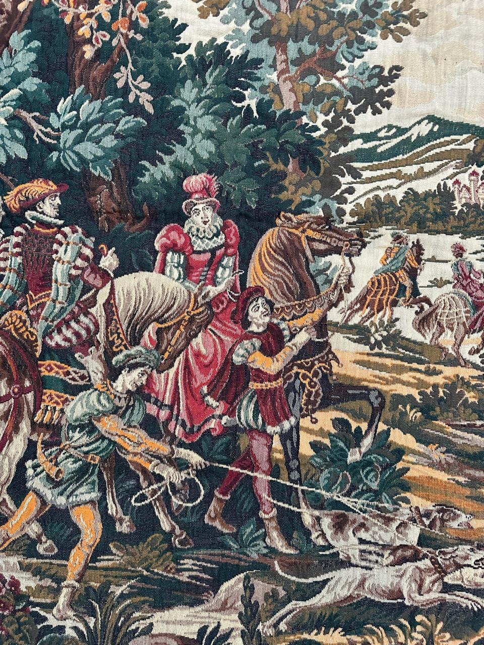 Machine-Made Bobyrug’s Beautiful Hunting French jacquard tapestry in Aubusson style  For Sale