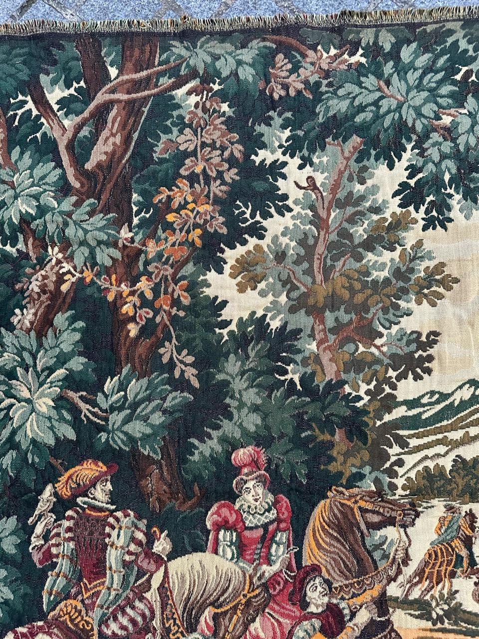 20th Century Bobyrug’s Beautiful Hunting French jacquard tapestry in Aubusson style  For Sale