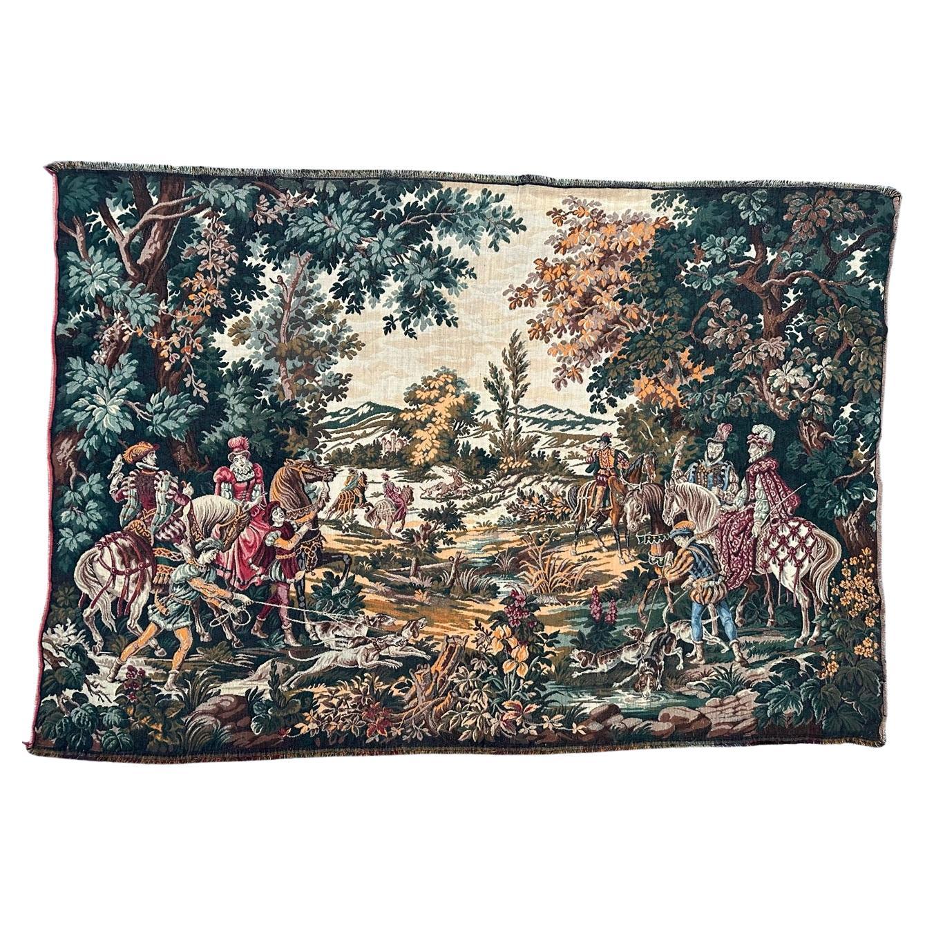 Belle tapisserie jacquard française de chasse de Bobyrug dans le style d'Aubusson 