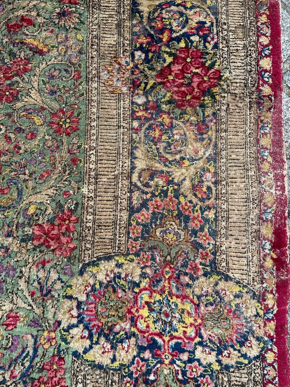 Bobyrug’s Beautiful large mid century distressed Kirman rug  For Sale 3