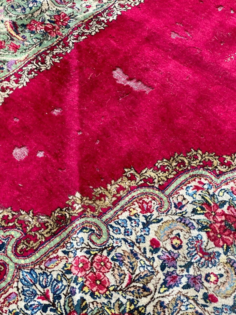 Bobyrug’s Beautiful large mid century distressed Kirman rug  For Sale 6