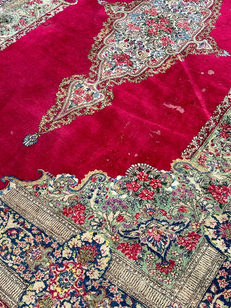 Asian Bobyrug’s Beautiful large mid century distressed Kirman rug  For Sale