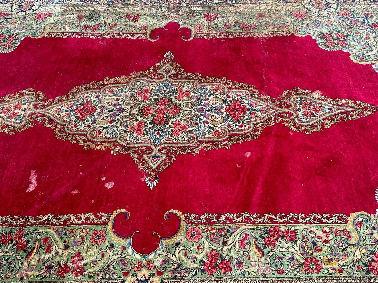 Hand-Knotted Bobyrug’s Beautiful large mid century distressed Kirman rug  For Sale