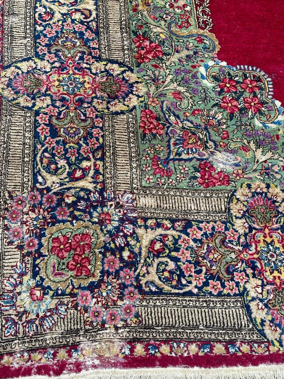 Wool Bobyrug’s Beautiful large mid century distressed Kirman rug  For Sale