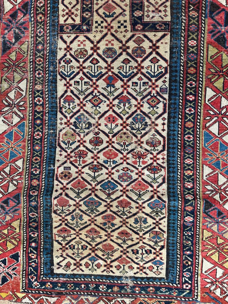 Pretty antique shirvan rug with beautiful design of daghistan shirvan rugs, entirely and finely hand knotted with wool on wool foundation. Wears and loses. 

✨✨✨

