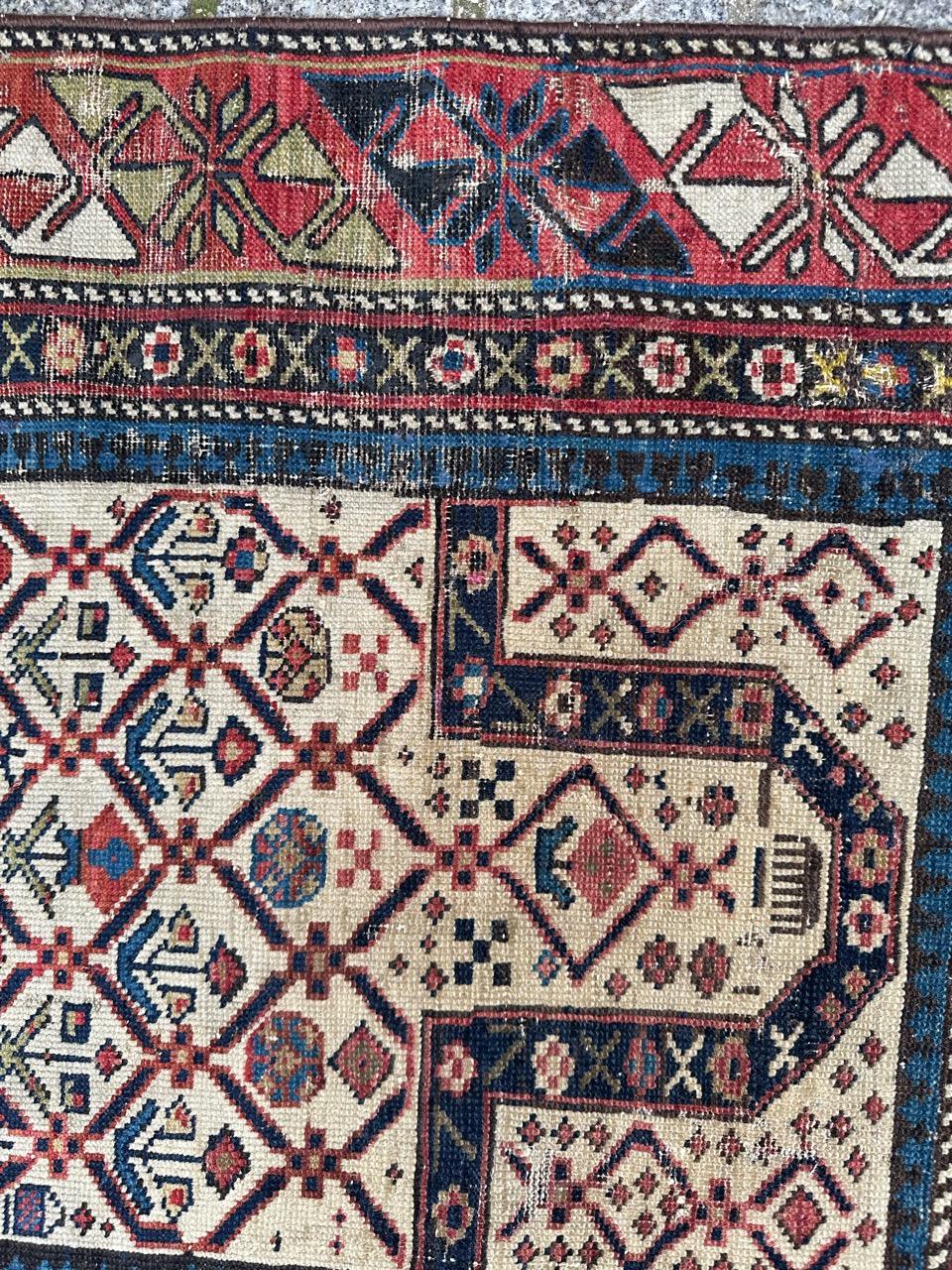 Hand-Knotted Bobyrug’s Beautiful little antique shirvan daghistan rug  For Sale