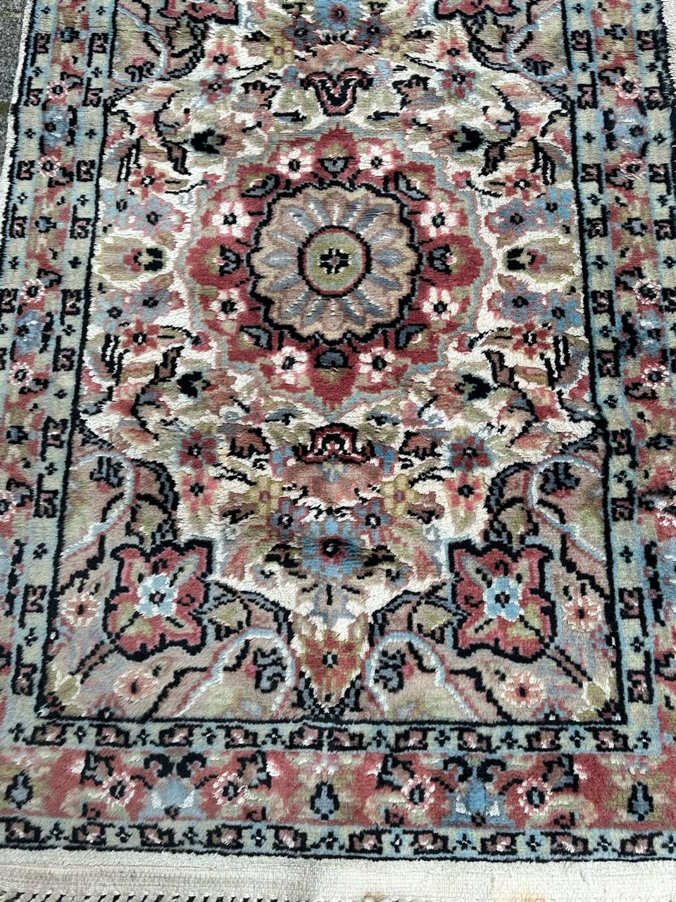 Bobyrug’s Beautiful little vintage silk and wool Pakistani rug  For Sale 6