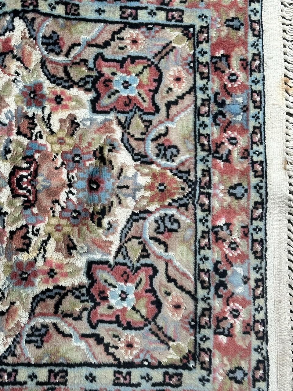 Hand-Knotted Bobyrug’s Beautiful little vintage silk and wool Pakistani rug  For Sale