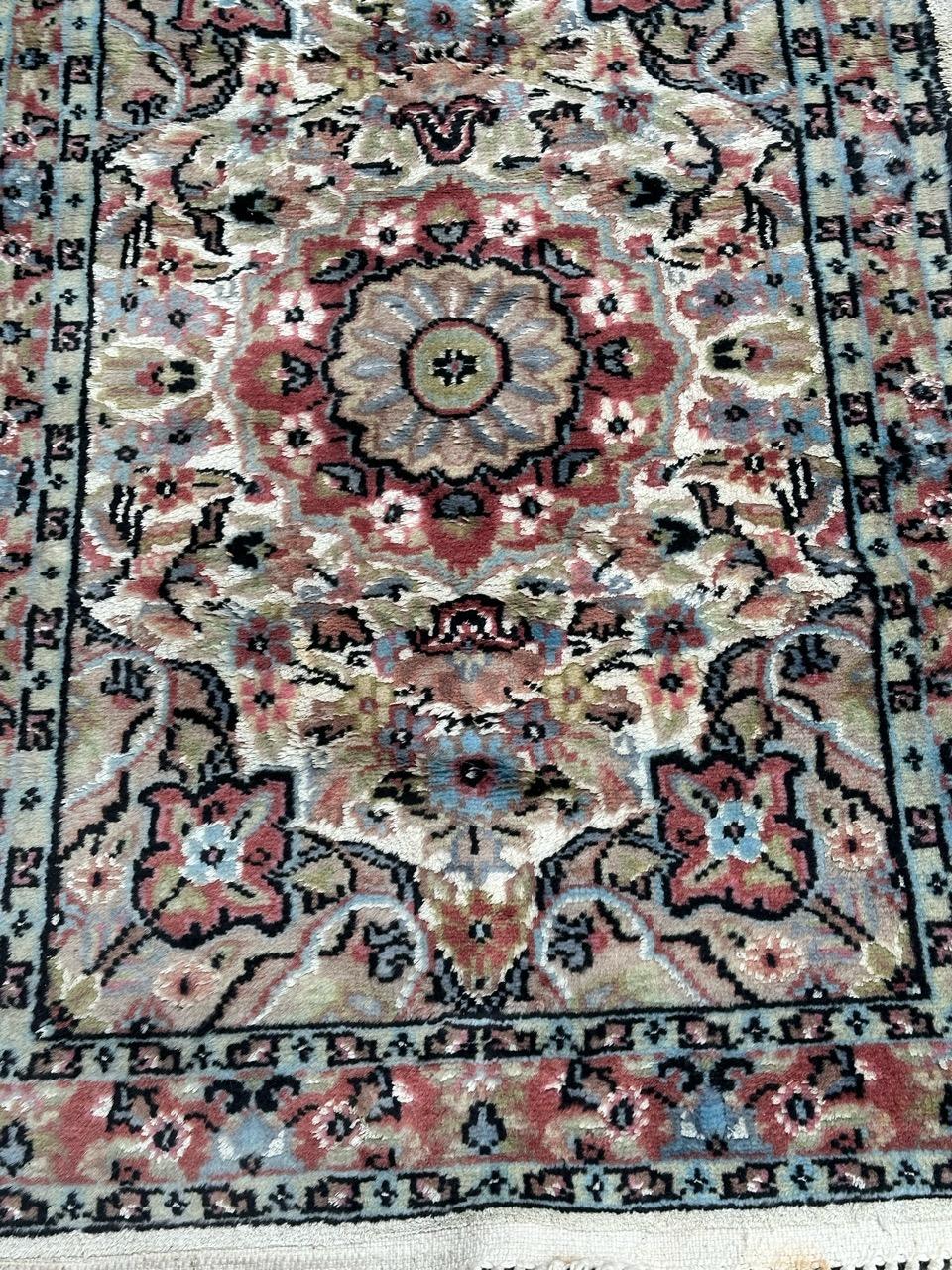 Cotton Bobyrug’s Beautiful little vintage silk and wool Pakistani rug  For Sale