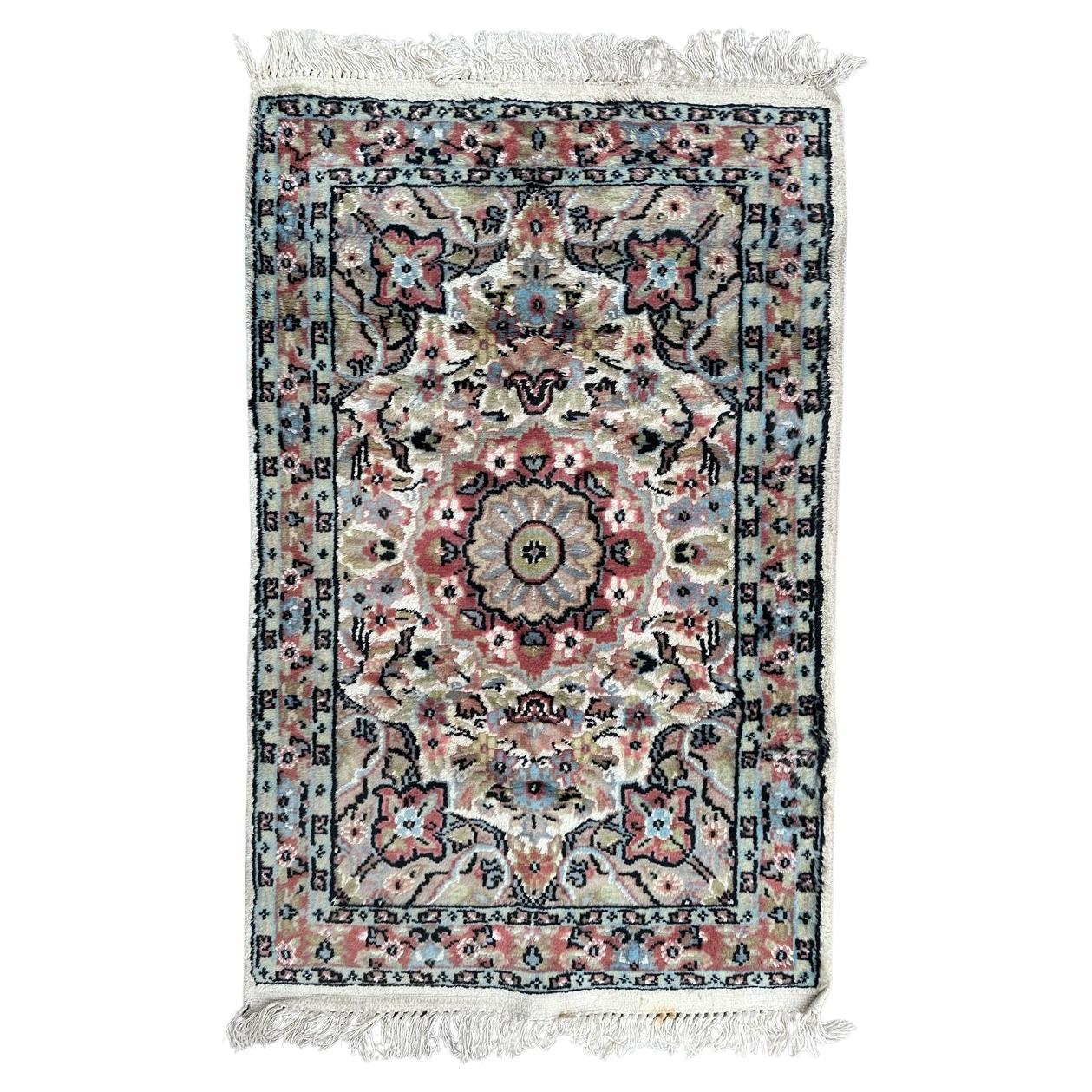 Bobyrug’s Beautiful little vintage silk and wool Pakistani rug  For Sale