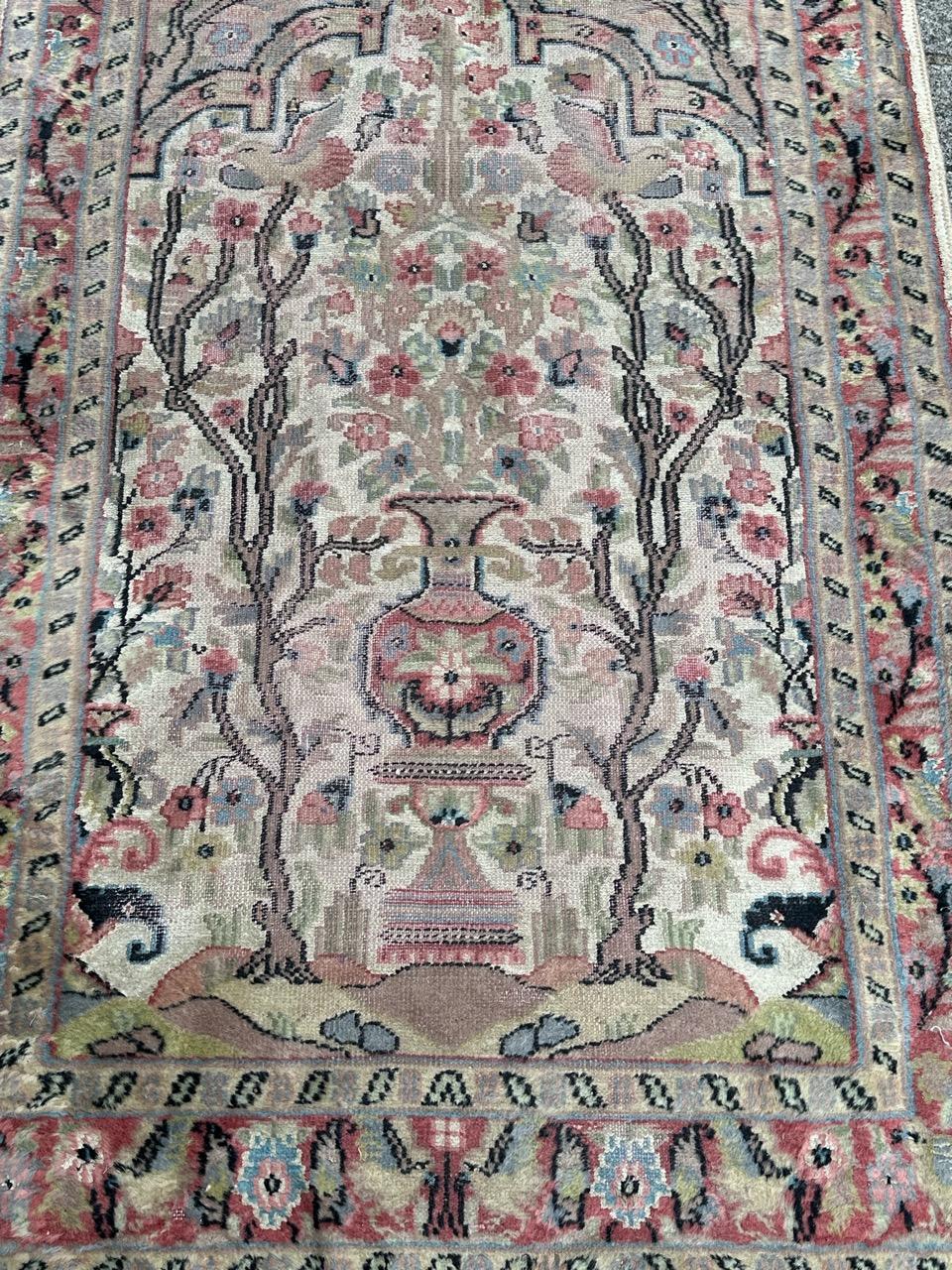 Bobyrug’s Beautiful small vintage silk and wool Pakistani rug  For Sale 6