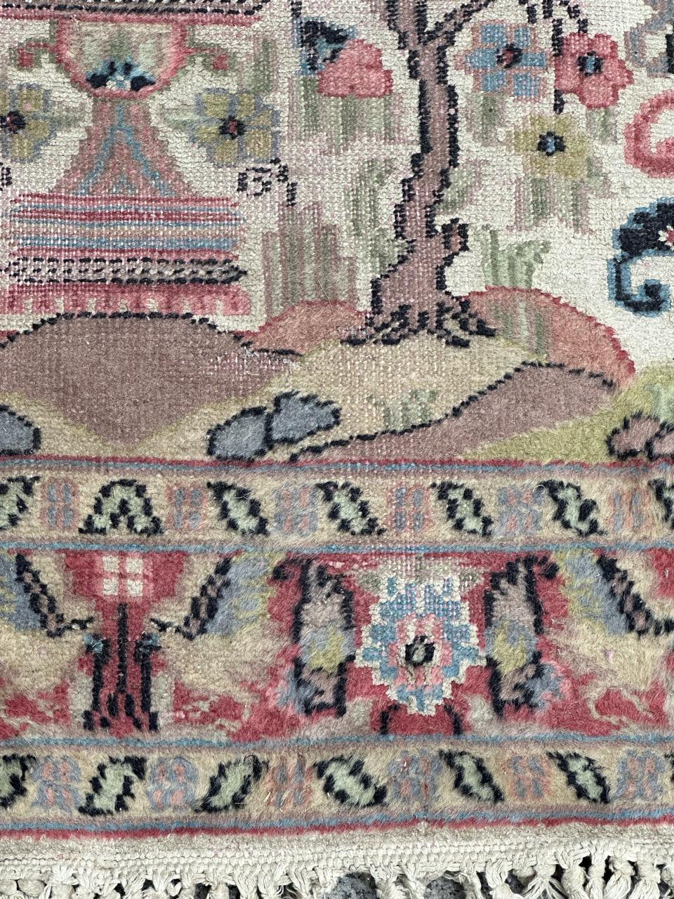 Bobyrug’s Beautiful small vintage silk and wool Pakistani rug  For Sale 7