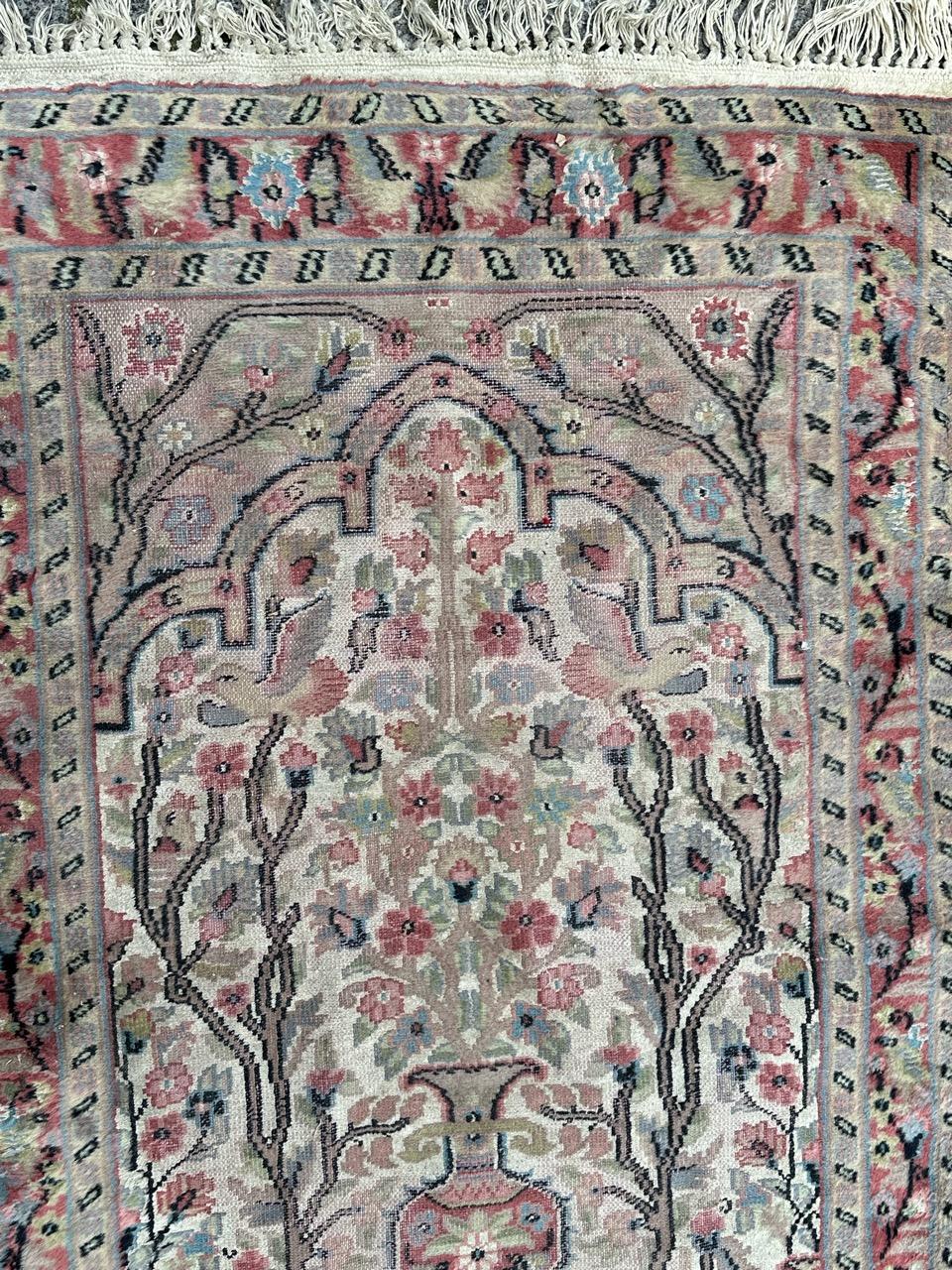 Wool Bobyrug’s Beautiful small vintage silk and wool Pakistani rug  For Sale