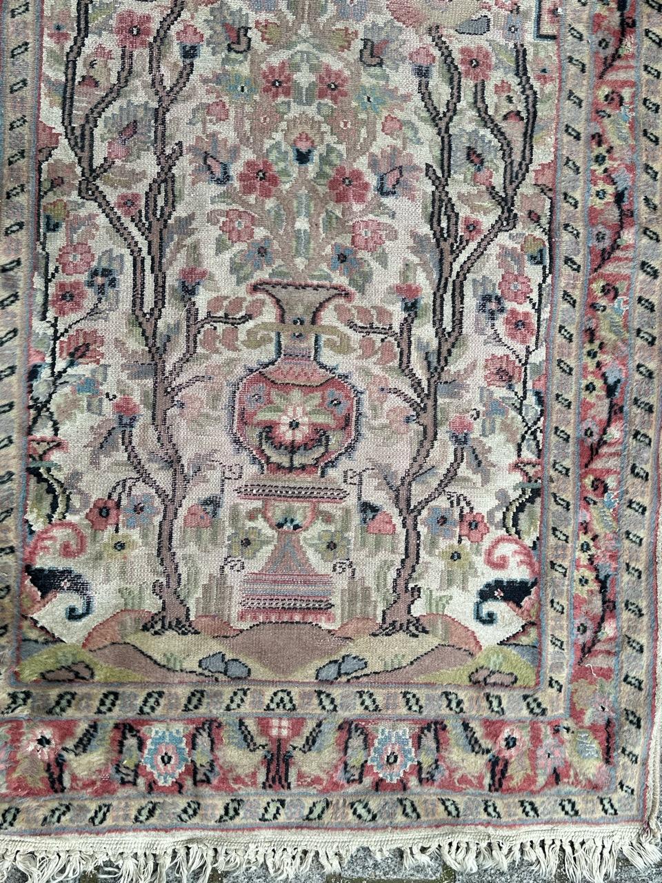 Bobyrug’s Beautiful small vintage silk and wool Pakistani rug  For Sale 1