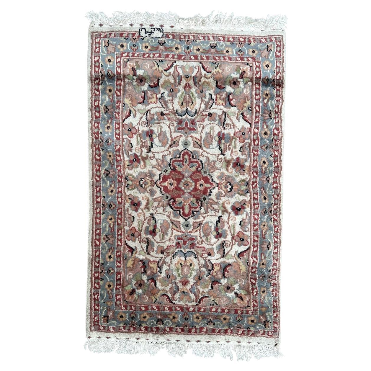 Bobyrug’s Beautiful small vintage silk and wool Pakistani rug  For Sale