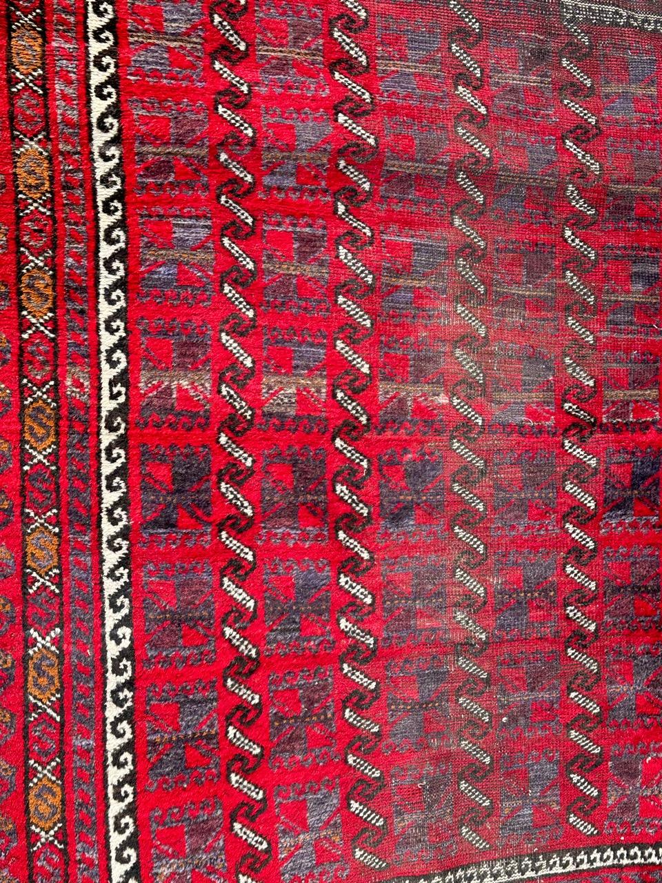 Rustic Bobyrug’s Beautiful vintage distressed Turkish rug  For Sale