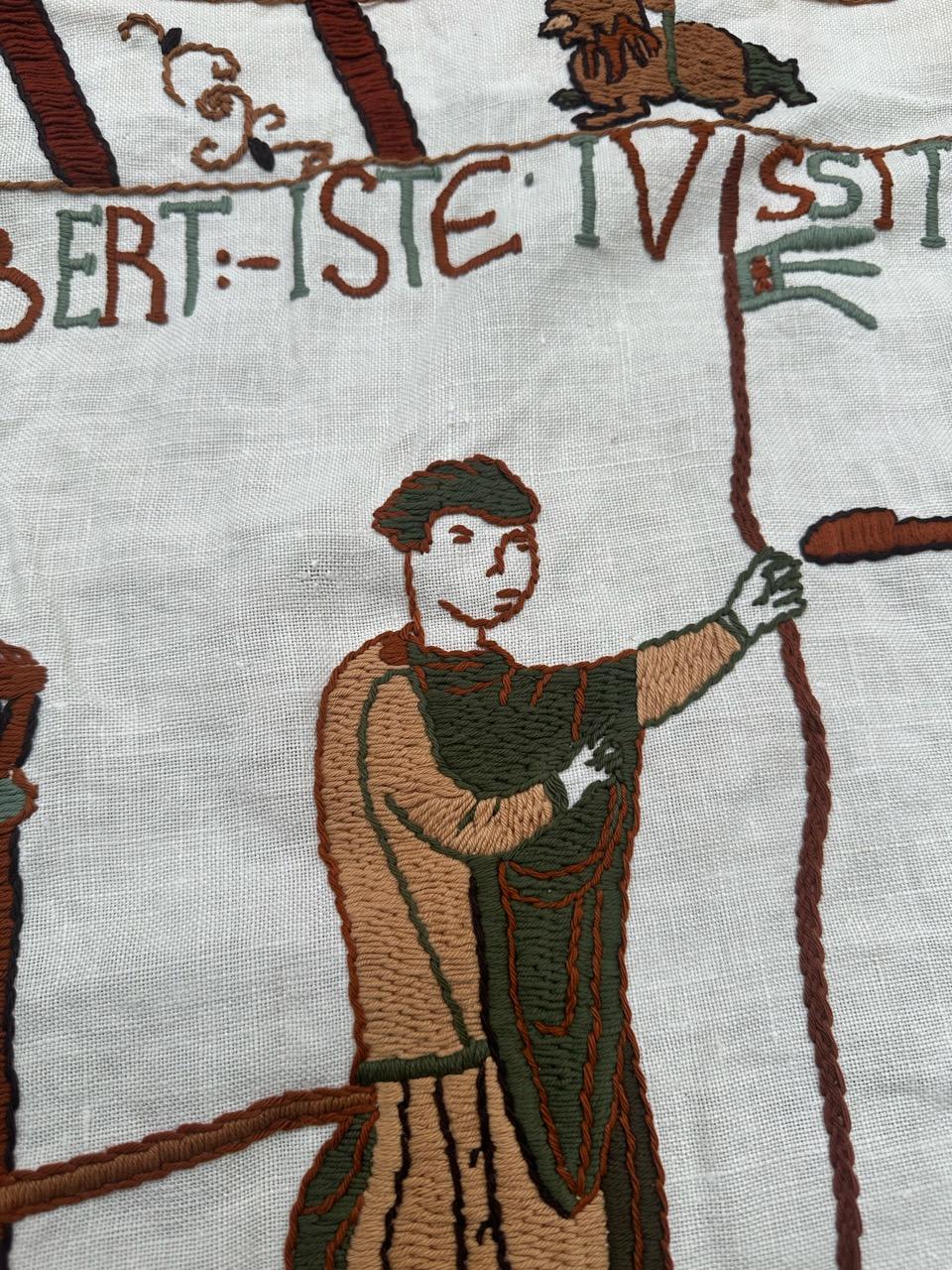 Bobyrug’s Beautiful vintage French embroidered tapestry, Bayeux museum design For Sale 4