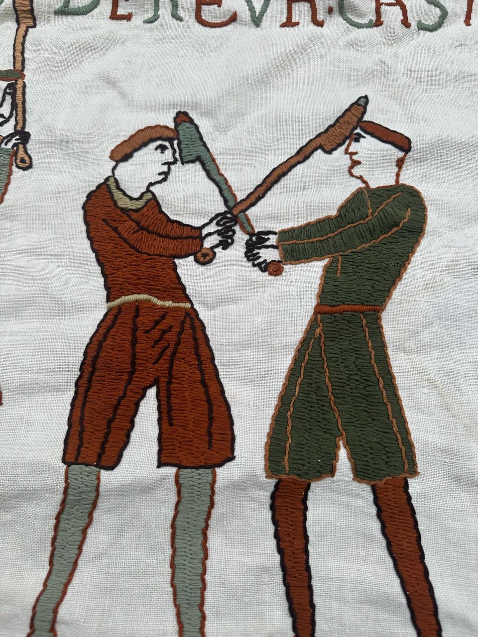 Bobyrug’s Beautiful vintage French embroidered tapestry, Bayeux museum design For Sale 6