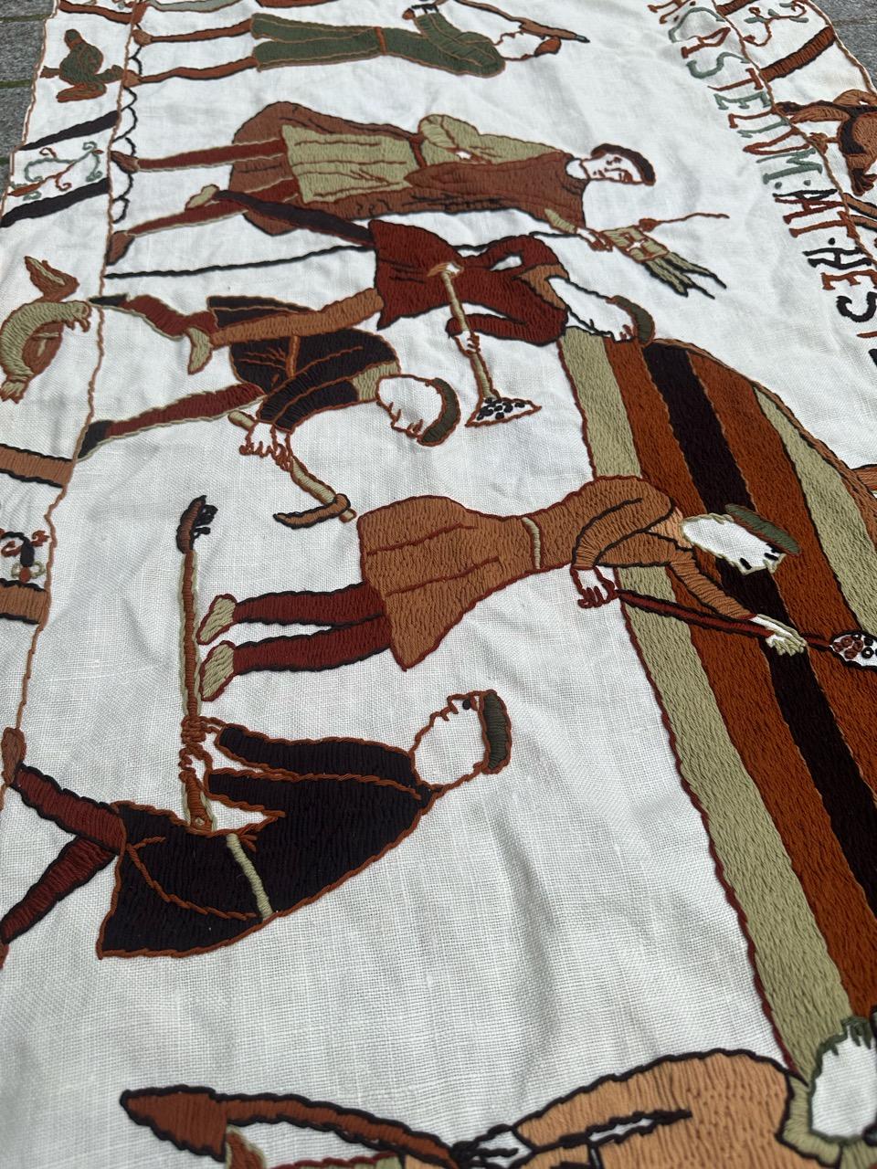 Bobyrug’s Beautiful vintage French embroidered tapestry, Bayeux museum design For Sale 12