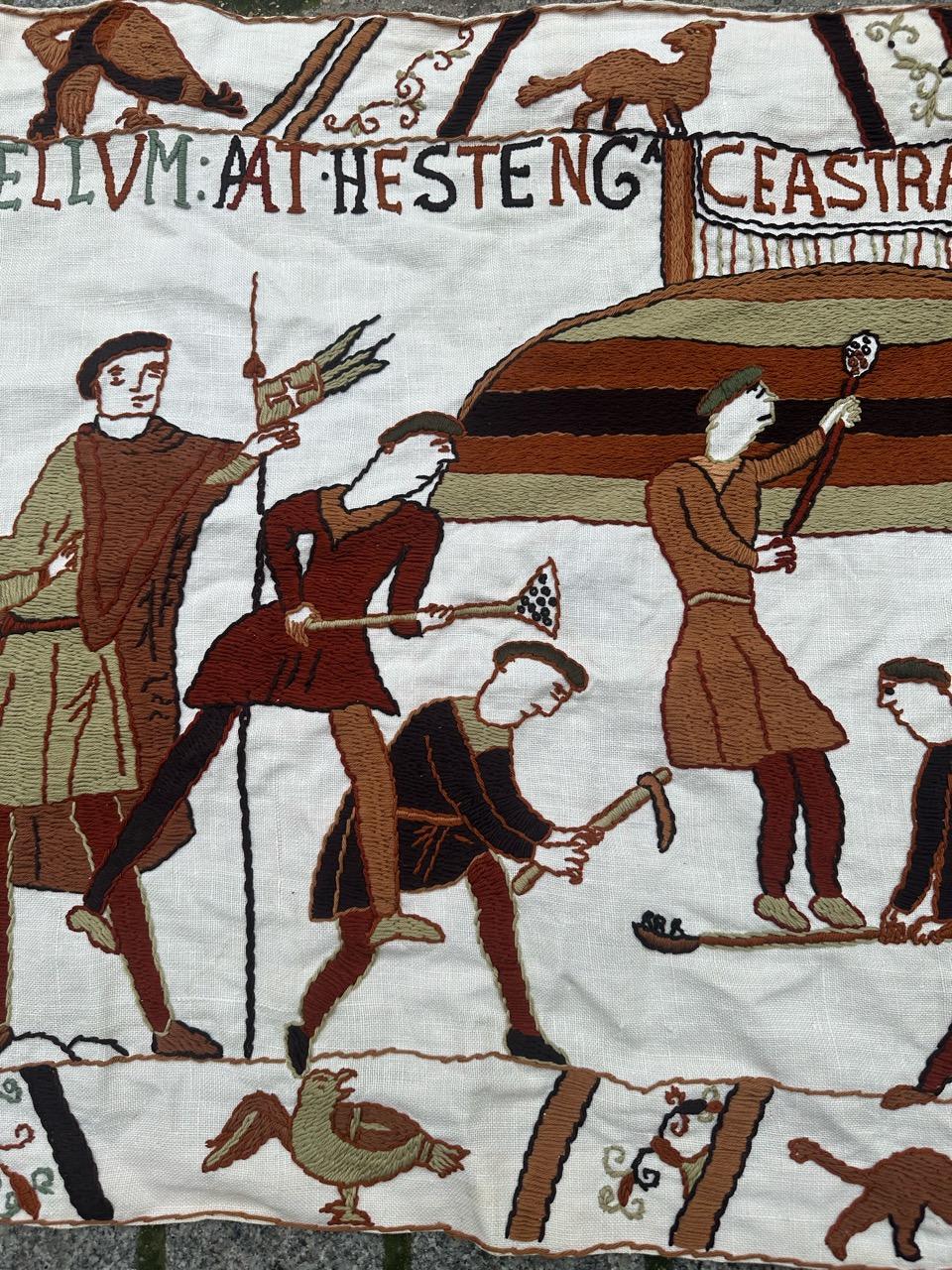 Medieval Bobyrug’s Beautiful vintage French embroidered tapestry, Bayeux museum design For Sale