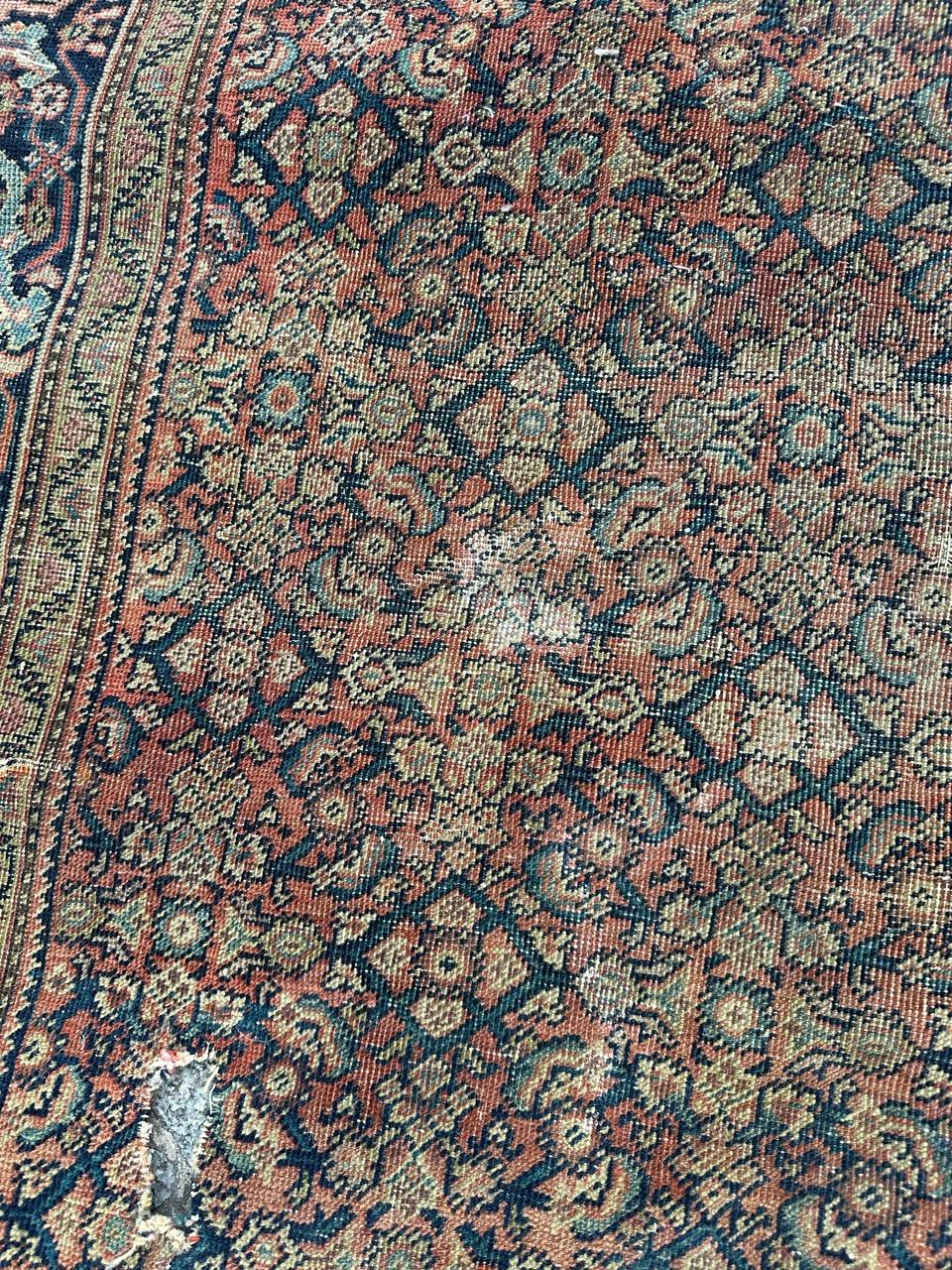 Hand-Knotted Bobyrug’s distressed antique Farahan rug For Sale