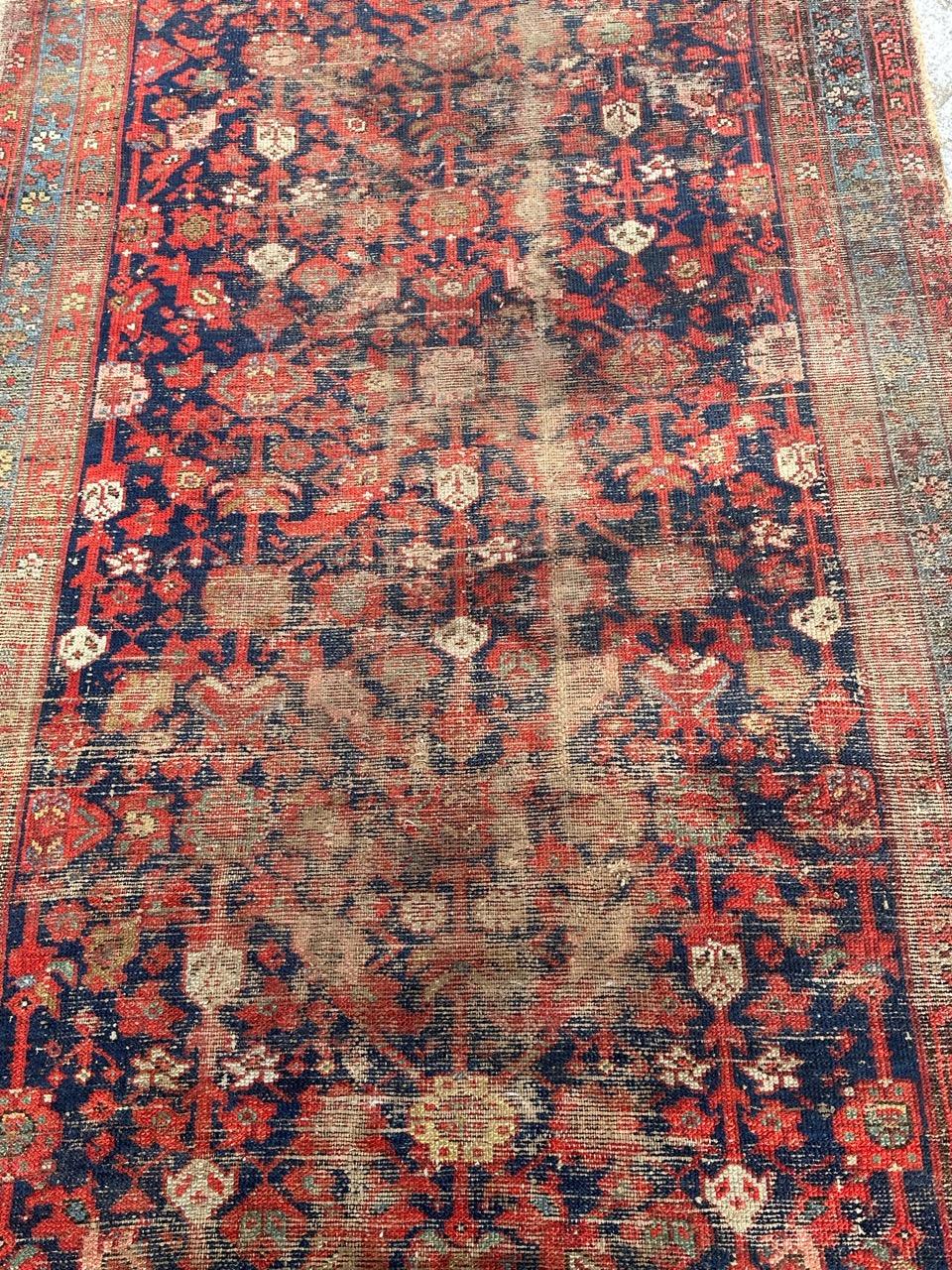 Hand-Knotted Bobyrug’s distressed antique malayer runner  For Sale