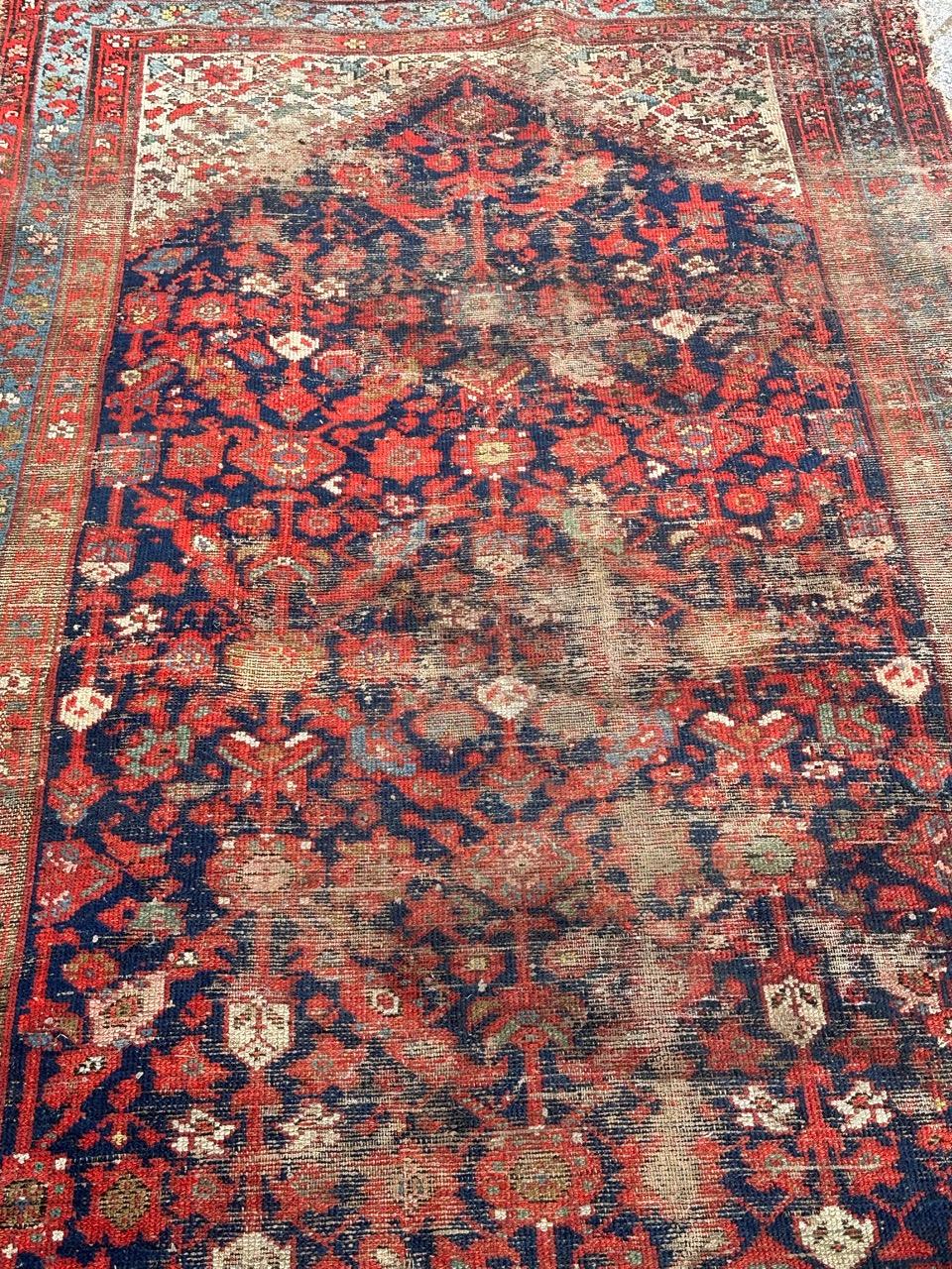 Bobyrug’s distressed antique malayer runner  In Distressed Condition For Sale In Saint Ouen, FR