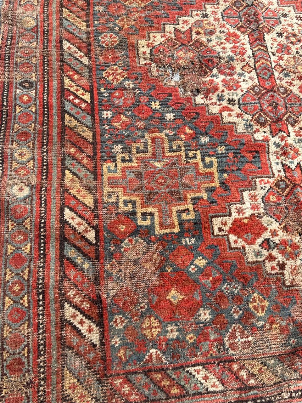 Hand-Knotted Bobyrug’s distressed antique Shiraz rug For Sale