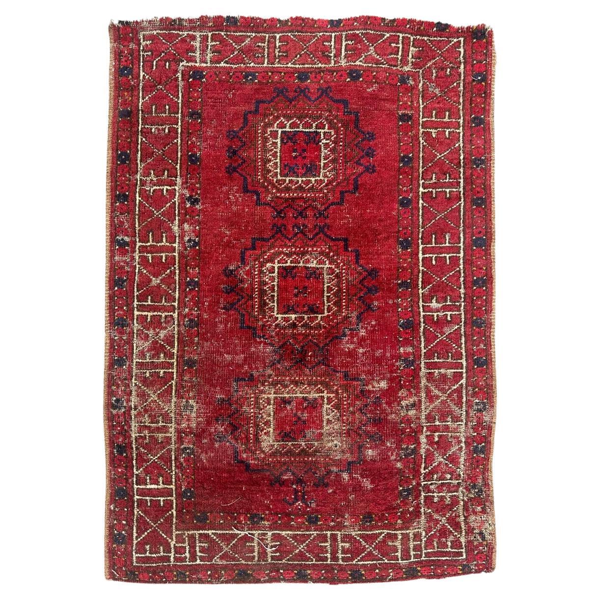 Bobyrug’s Distressed antique Turkmen rug  For Sale