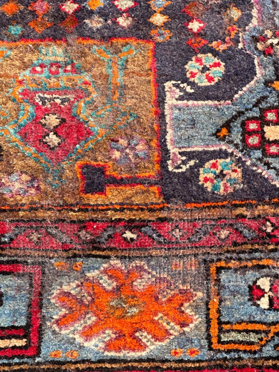 Rustic Bobyrug’s distressed mid century Hamadan rug For Sale