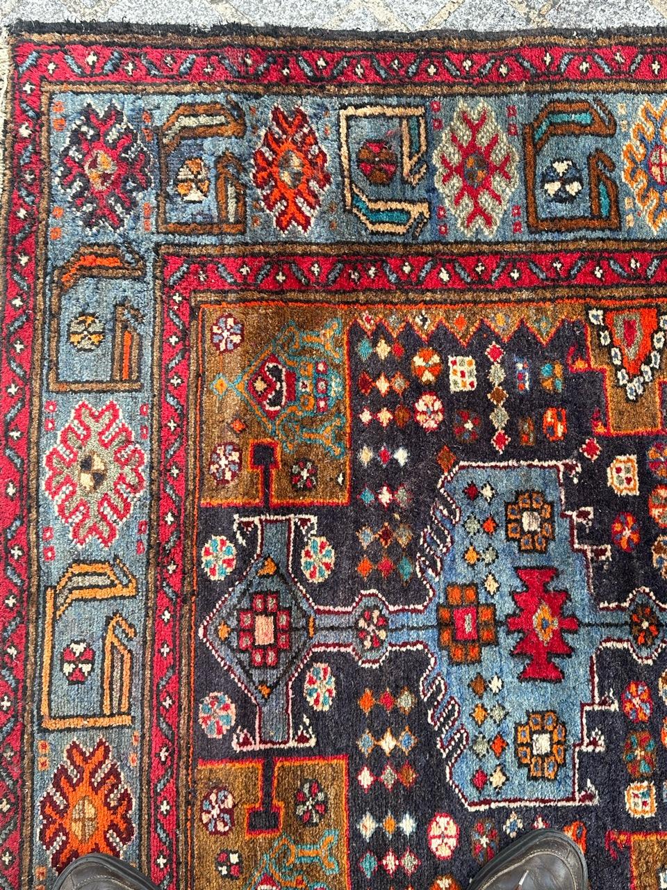 Wool Bobyrug’s distressed mid century Hamadan rug For Sale