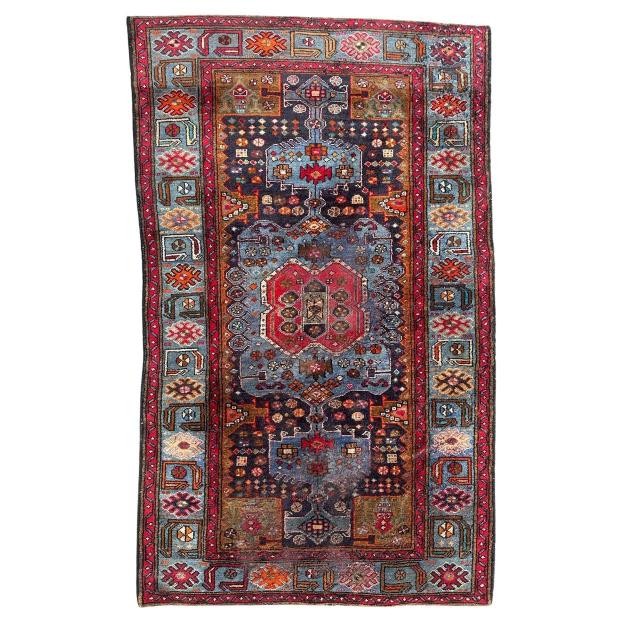 Bobyrug’s distressed mid century Hamadan rug For Sale
