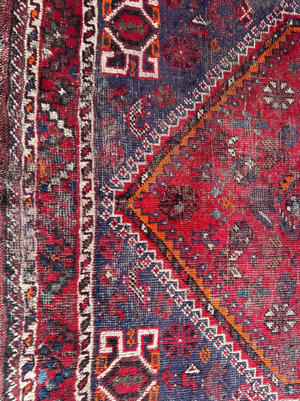 Bobyrug’s distressed mid century tribal Shiraz rug  For Sale 2