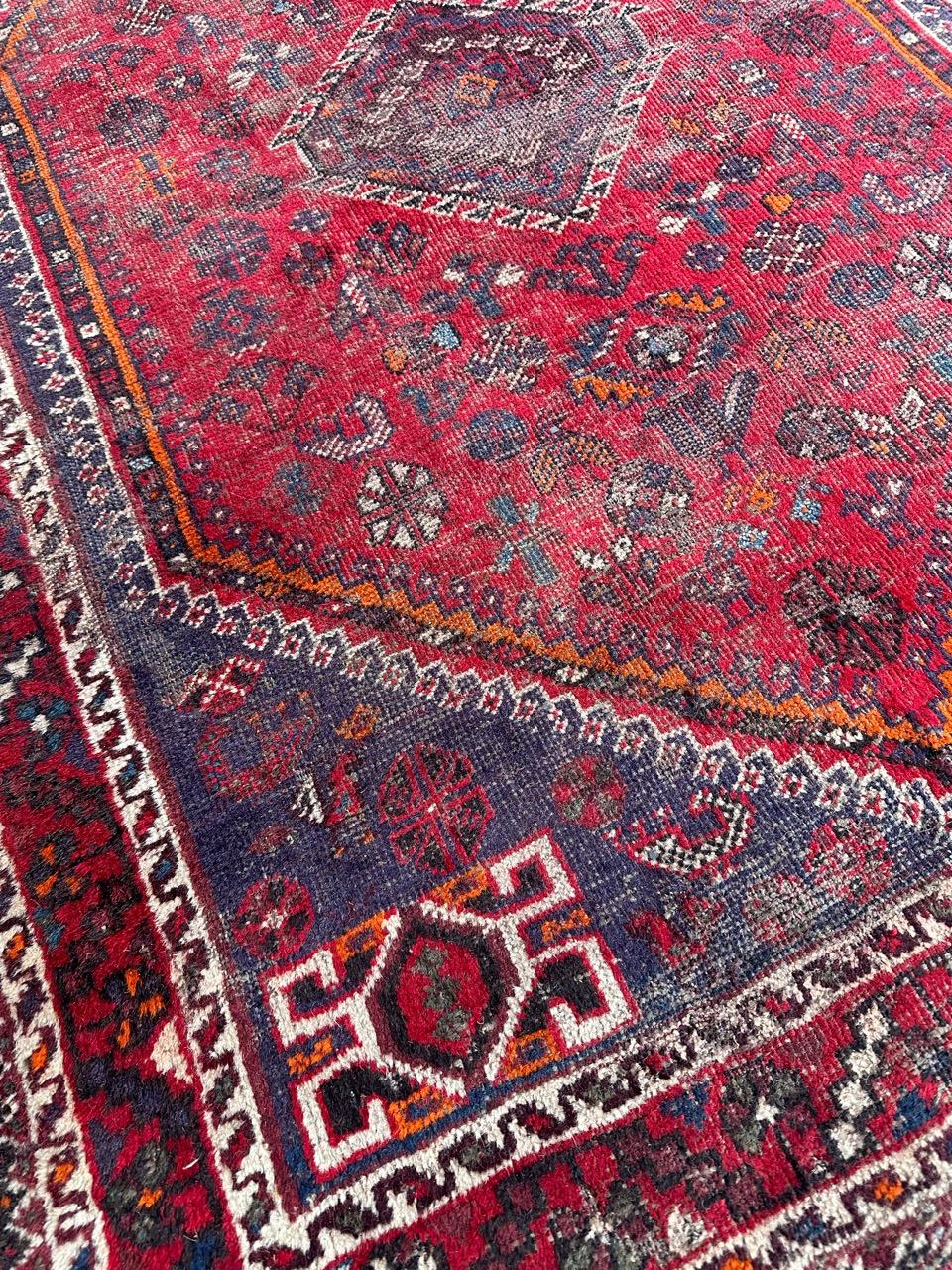 Bobyrug’s distressed mid century tribal Shiraz rug  For Sale 4