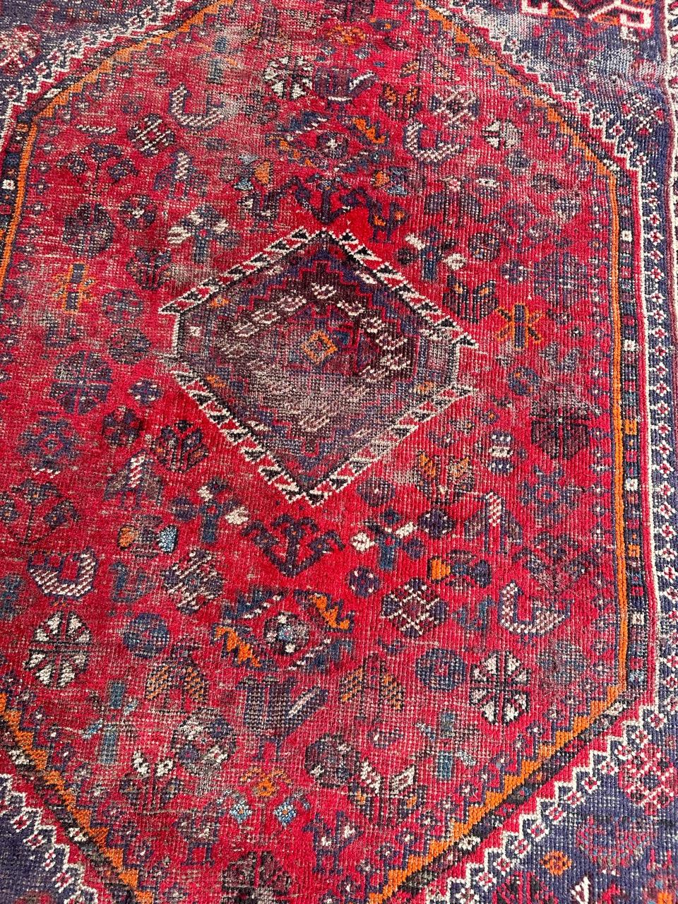 Bobyrug’s distressed mid century tribal Shiraz rug  For Sale 5