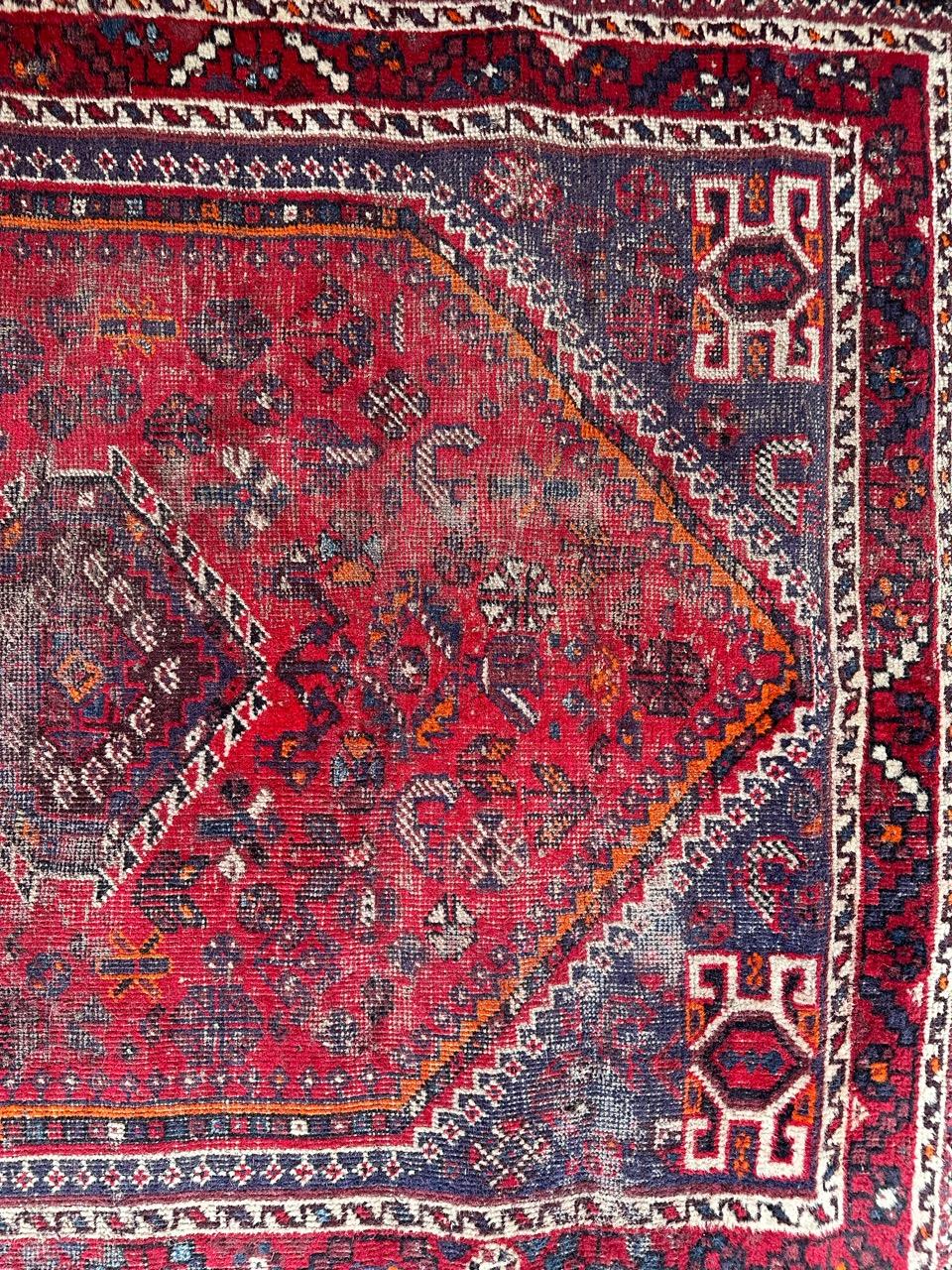 Asian Bobyrug’s distressed mid century tribal Shiraz rug  For Sale