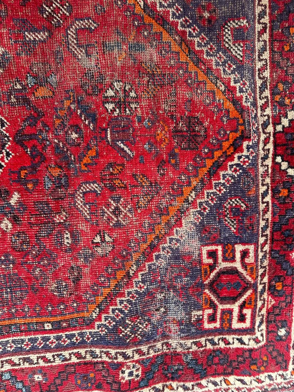 20th Century Bobyrug’s distressed mid century tribal Shiraz rug  For Sale