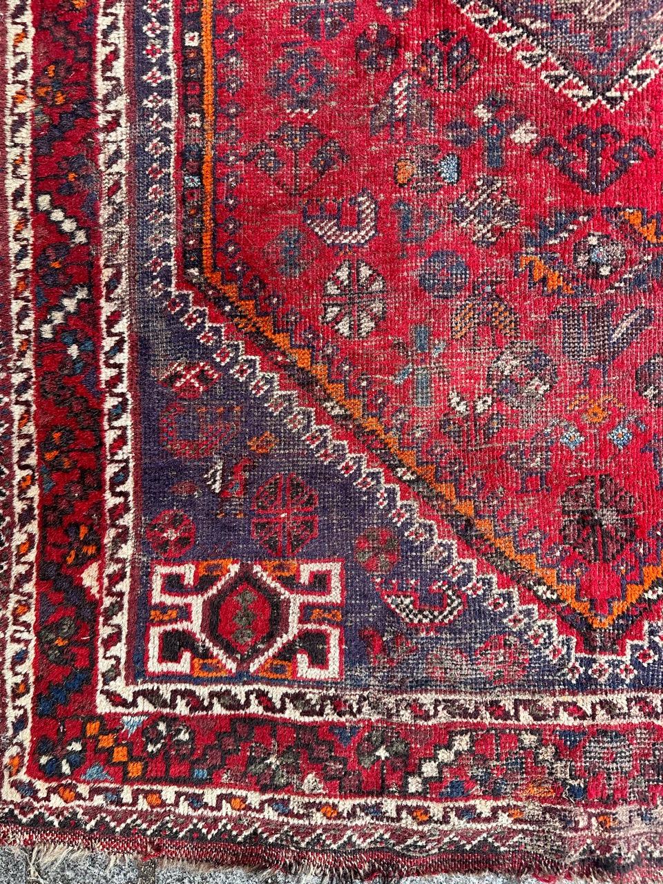 Bobyrug’s distressed mid century tribal Shiraz rug  For Sale 1