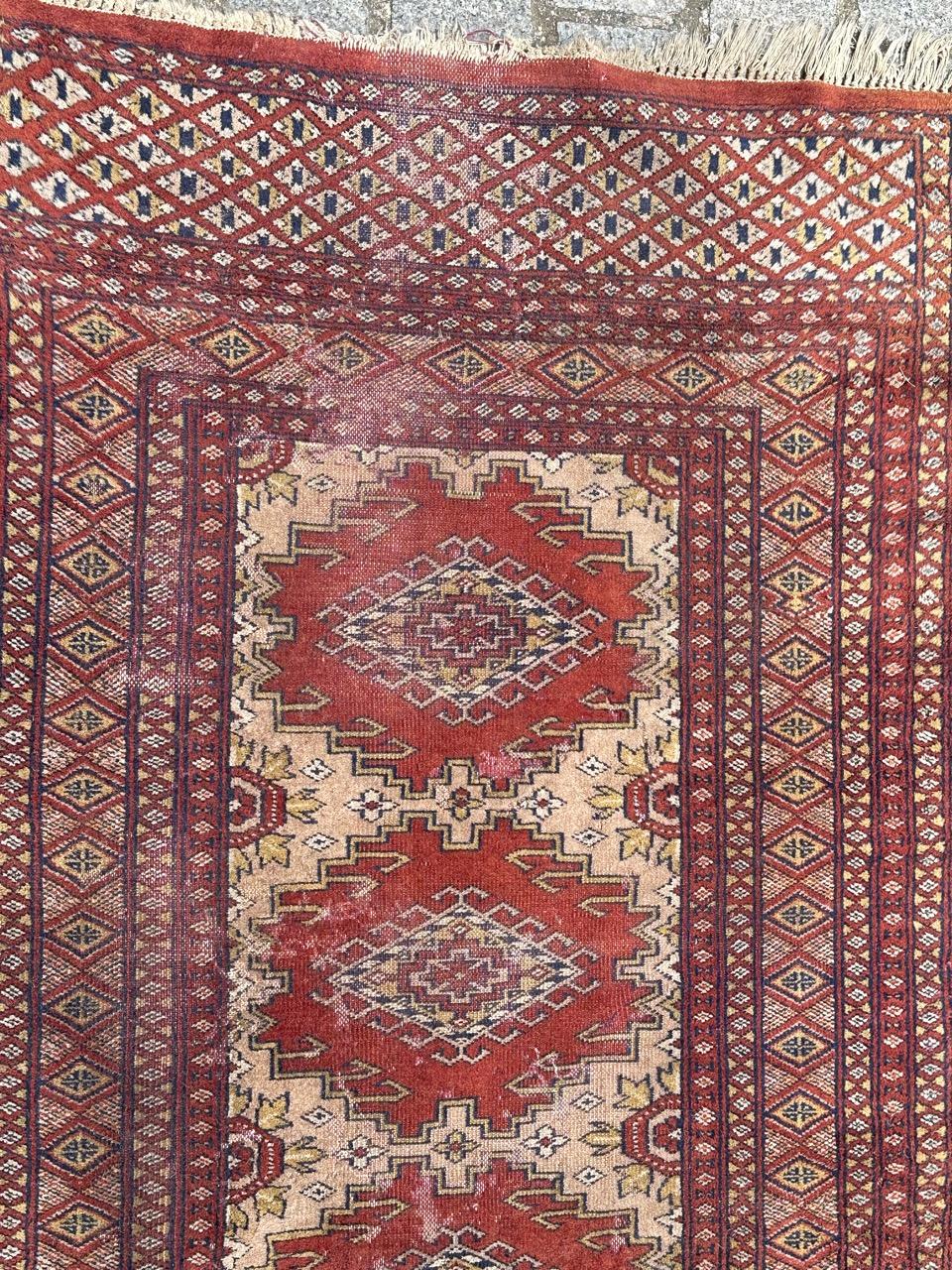Tribal Bobyrug’s distressed vintage Pakistani rug Turkmen style  For Sale