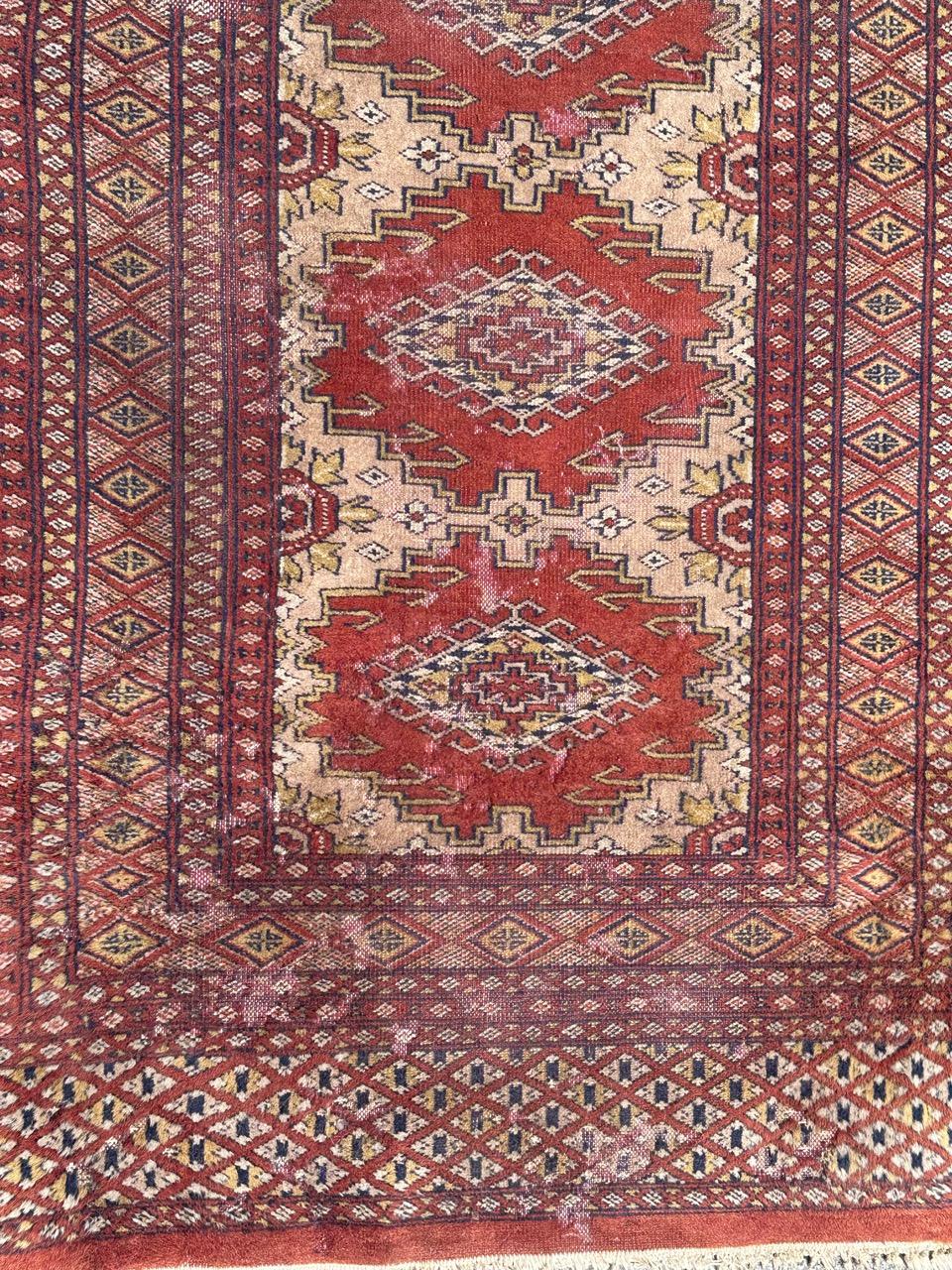 Hand-Knotted Bobyrug’s distressed vintage Pakistani rug Turkmen style  For Sale