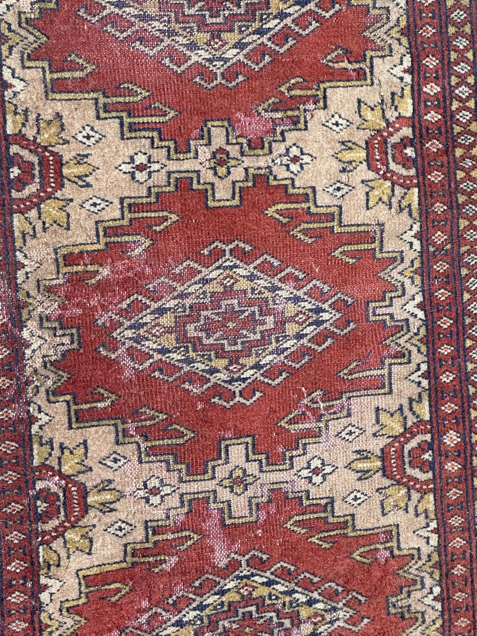 Wool Bobyrug’s distressed vintage Pakistani rug Turkmen style  For Sale