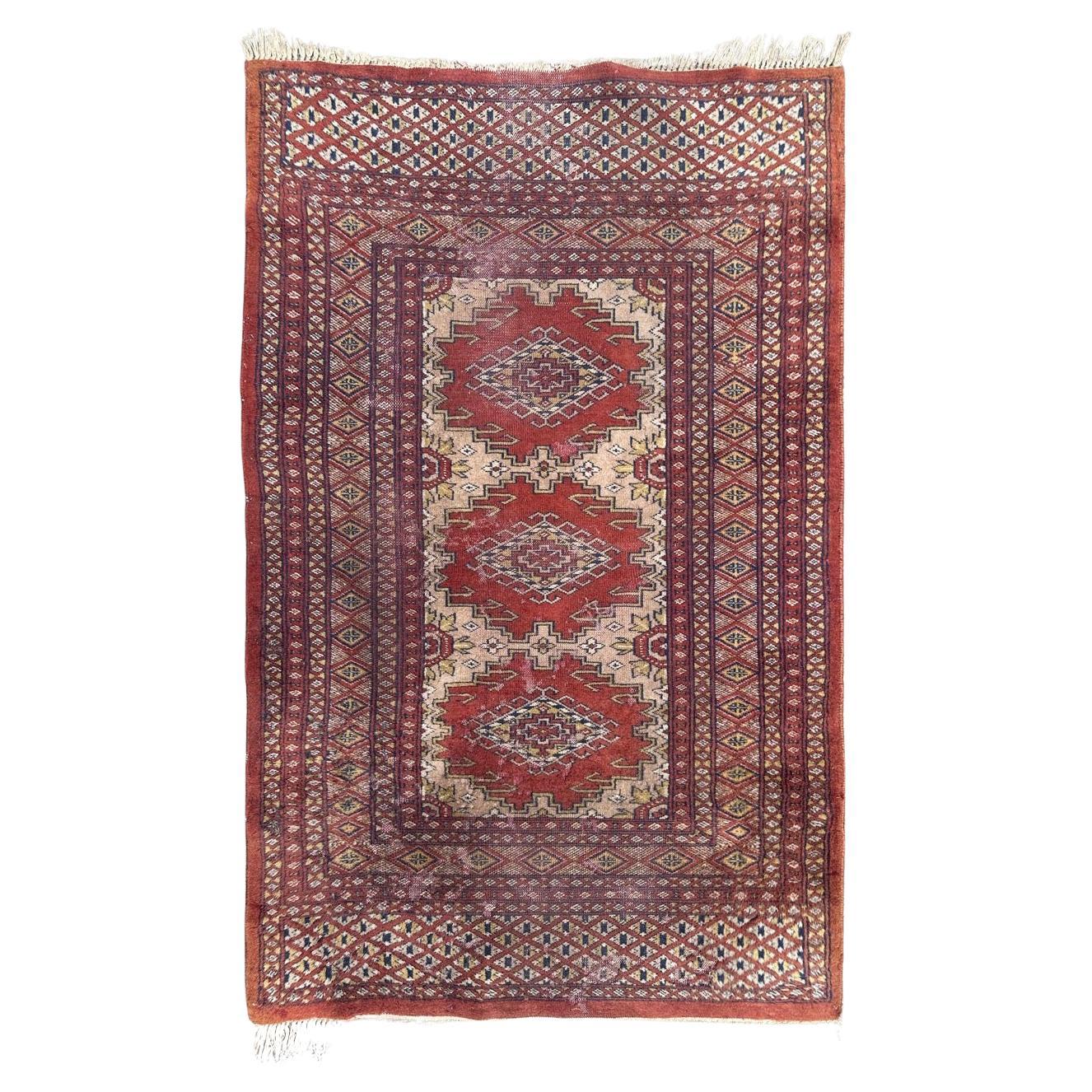 Bobyrug’s distressed vintage Pakistani rug Turkmen style  For Sale